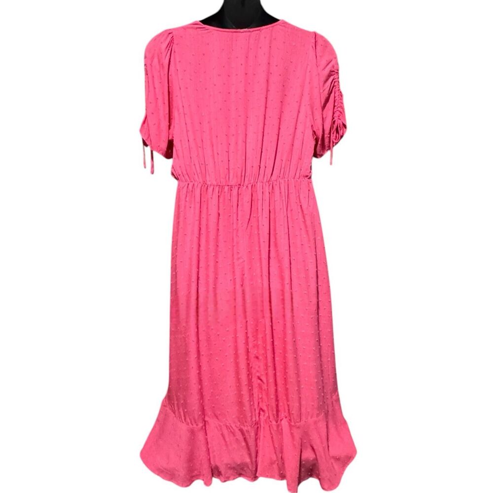 Torrid Pink Swiss Dot Midi Dress Plus Size Surplice Wrap Tie Sleeve Pockets NWT - Picture 11 of 13